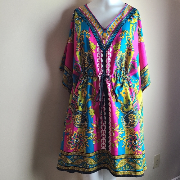 Caftan Dashiki style short v neck dress - Picture 2 of 8